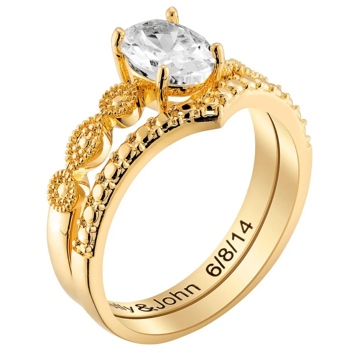 14K Gold Plated Oval Stone 2 Piece Wedding Ring Set sold by Limoges Jewelry product image thumbnail 2