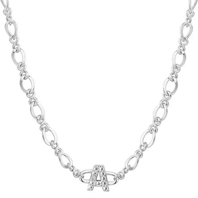 Sterling Silver Diamond Accent Initial Fancy Chain Necklace sold by Limoges Jewelry