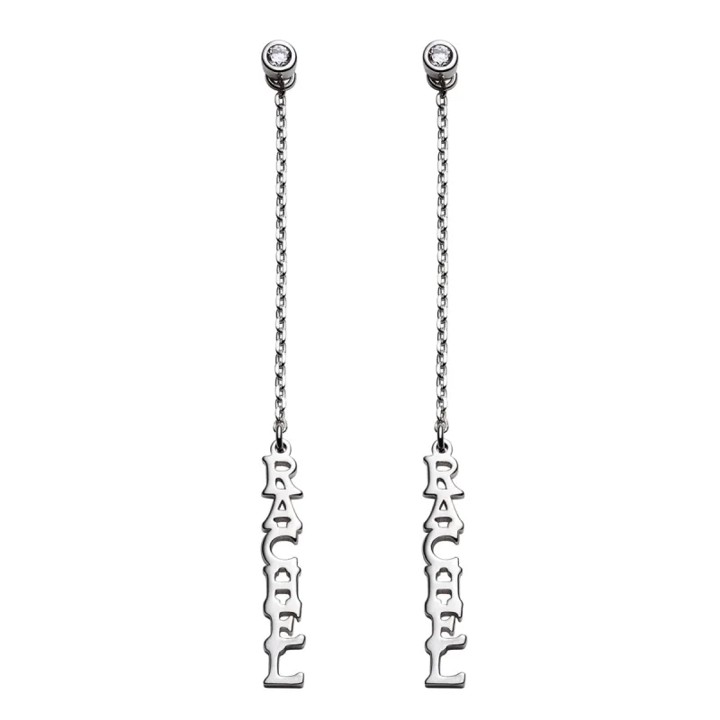 Sterling Silver Petite Name with CZ Dangle Earrings sold by Limoges Jewelry
