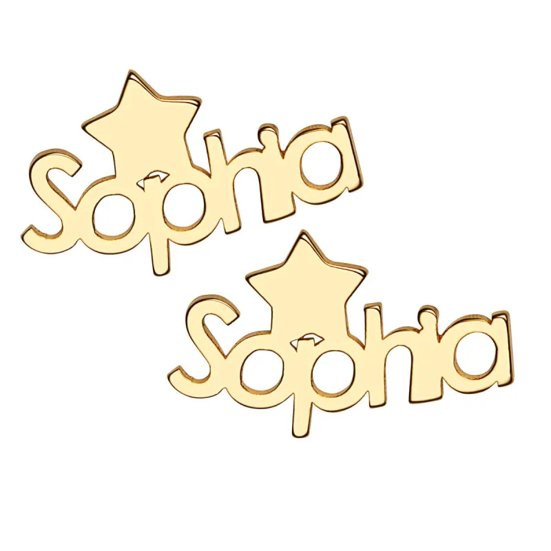 14K Gold Plated Name with Star Crawler Earrings sold by Limoges Jewelry