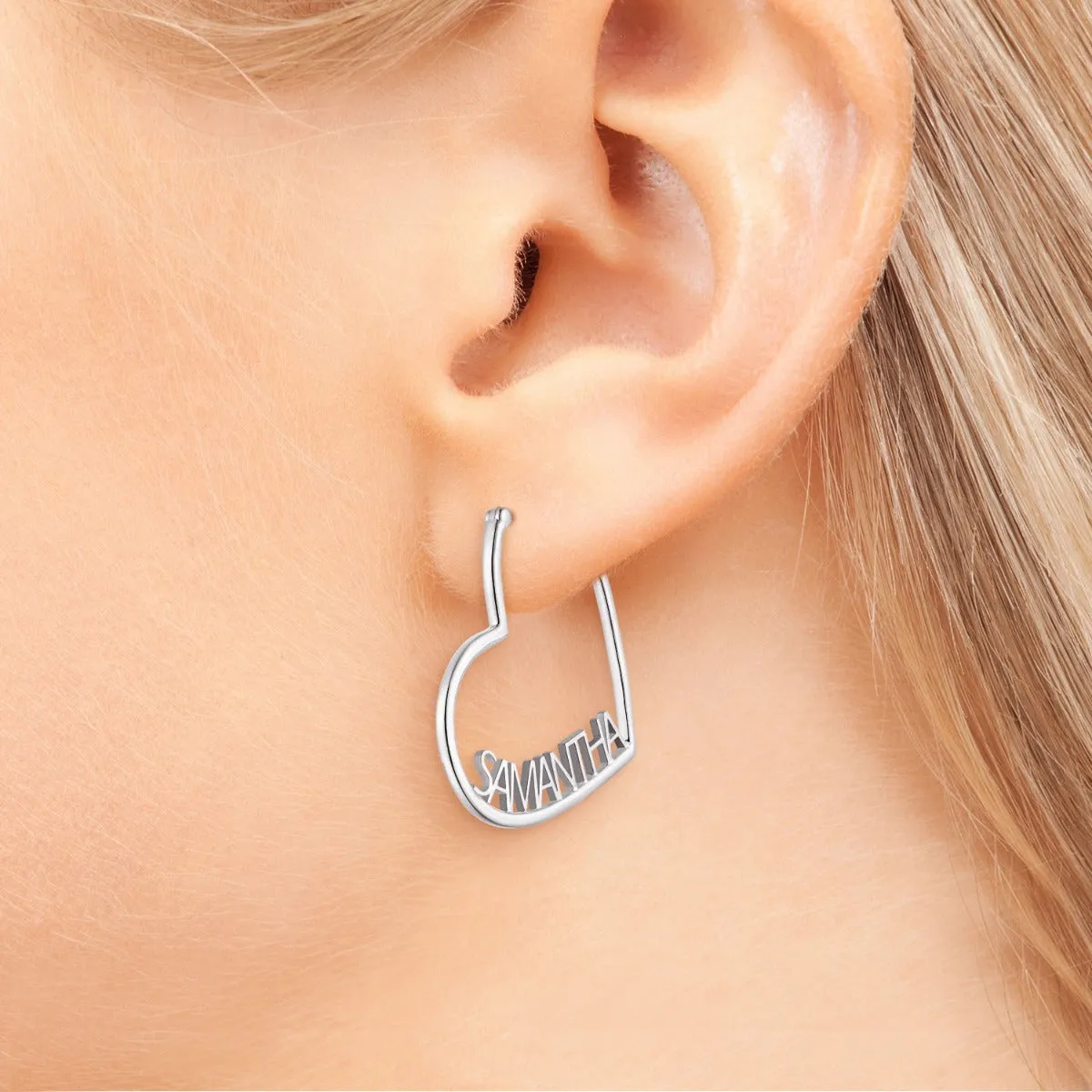 Silver Plated Personalized Nameplate Small Heart Hoop Earrings sold by Limoges Jewelry product image thumbnail 3