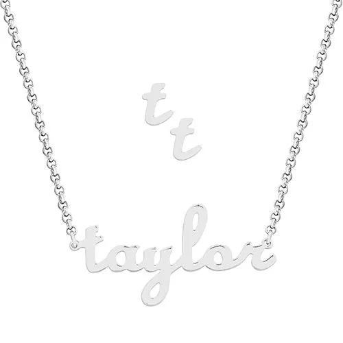 Sterling Silver Lowercase Script Name Necklace and Initial Earring Set sold by Limoges Jewelry product image thumbnail 2