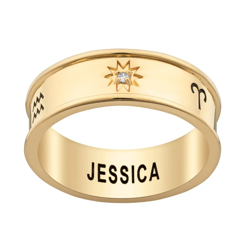 14K Gold Plated Zodiac Band Ring sold by Limoges Jewelry