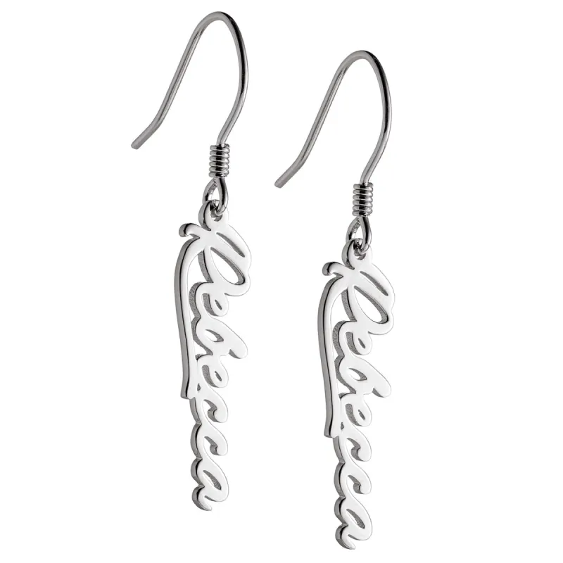 Sterling Silver Script Name Dangle Earrings sold by Limoges Jewelry