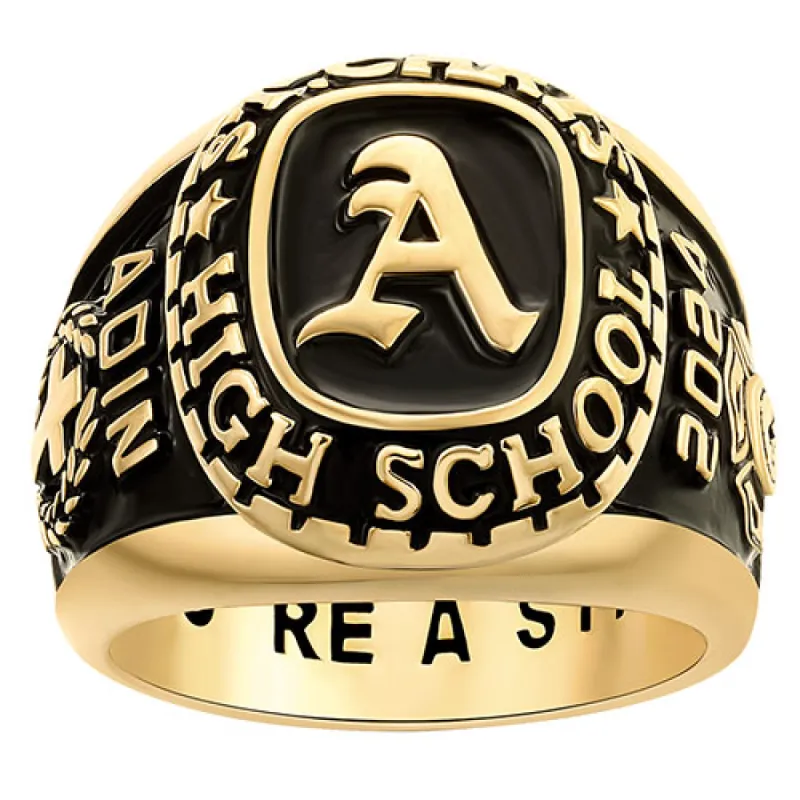Men's 14K Gold Plated Old English Initial Traditional Class Ring sold by Limoges Jewelry