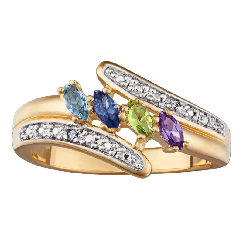 18K Gold over Sterling Marquise Birthstone & Diamond Accent Mother's Ring sold by Limoges Jewelry