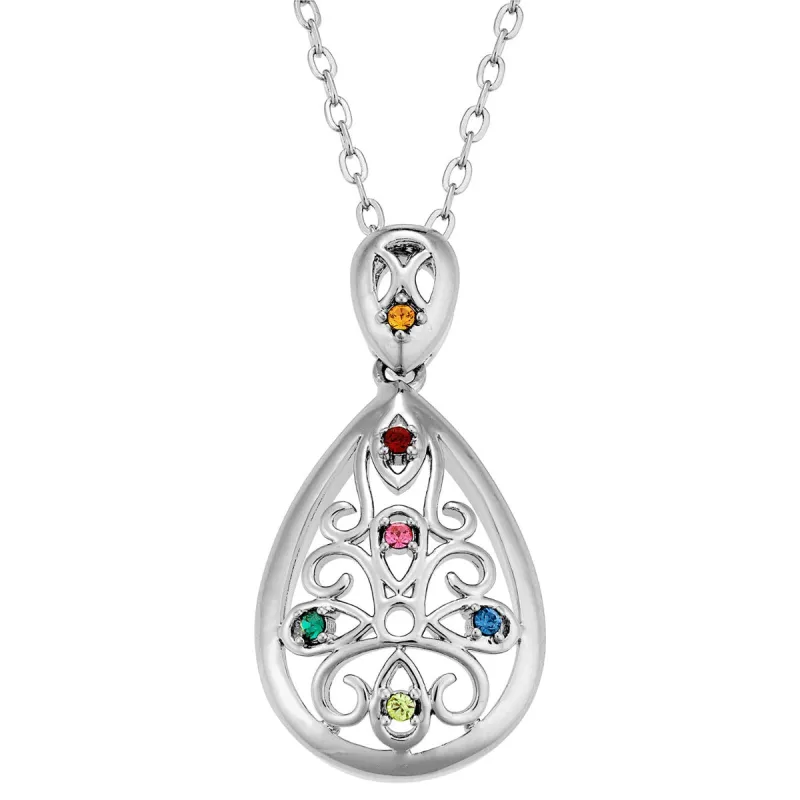 Silver Plated Domed Filigree Birthstone Necklace sold by Limoges Jewelry