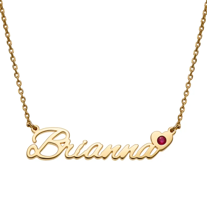 14K Gold over Sterling Script Name with Heart and Birthstone Necklace made by Limoges Jewelry