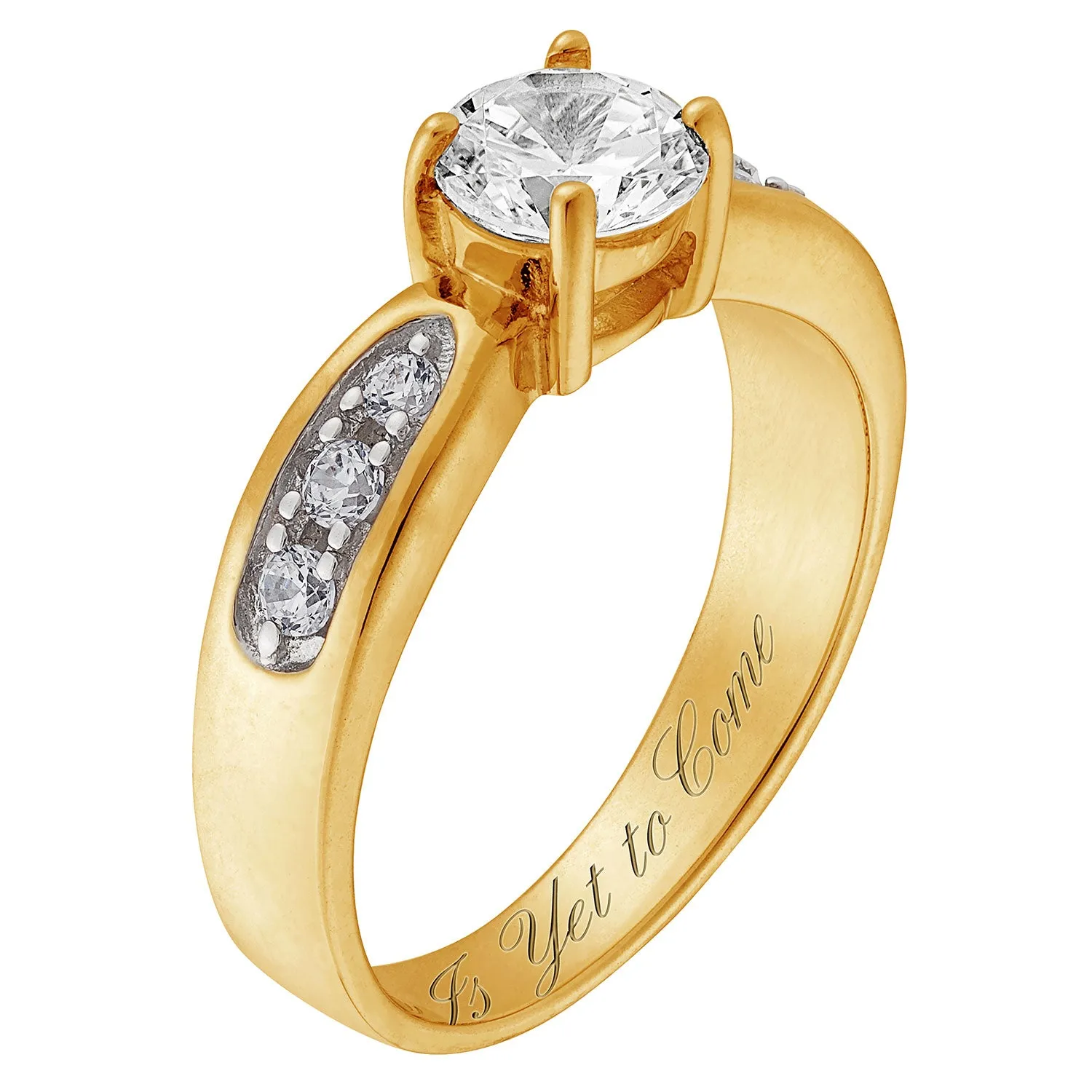 18K Gold over Sterling Engraved Brilliant CZ Promise & Engagement Ring sold by Limoges Jewelry product image thumbnail 2