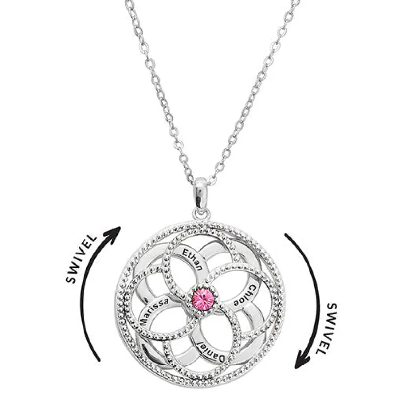3-D Engraved Flower with Birthstone Spinner Necklace sold by Limoges Jewelry