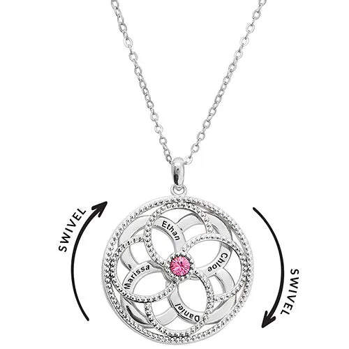 3-D Engraved Flower with Birthstone Spinner Necklace sold by Limoges Jewelry