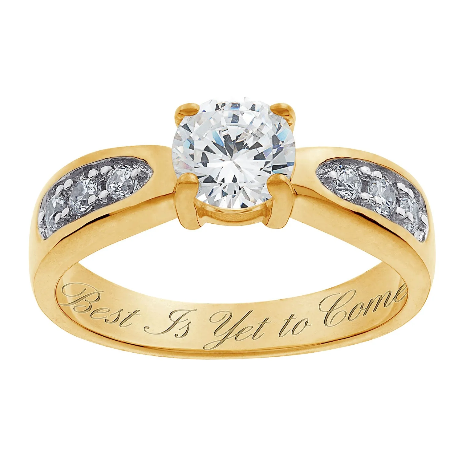 18K Gold over Sterling Engraved Brilliant CZ Promise & Engagement Ring sold by Limoges Jewelry