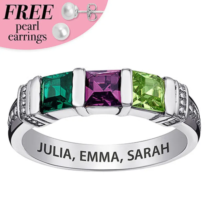 Personalized Square Birthstone Ring - 3 Stones sold by Limoges Jewelry