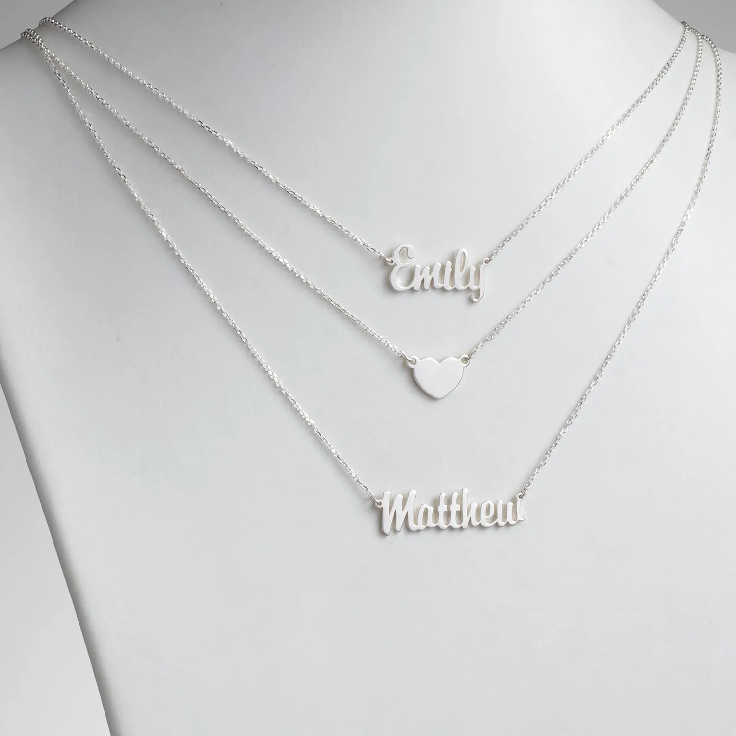 Sterling Silver Couples Name Layered Necklace with Heart sold by Limoges Jewelry product image thumbnail 2