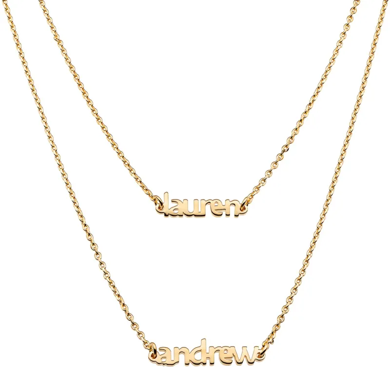 14K Gold over Sterling Petite Block Name Layered Necklace- 2 Names sold by Limoges Jewelry