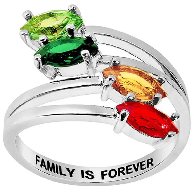 Silver Plated Marquise Bypass Birthstone Ring sold by Limoges Jewelry