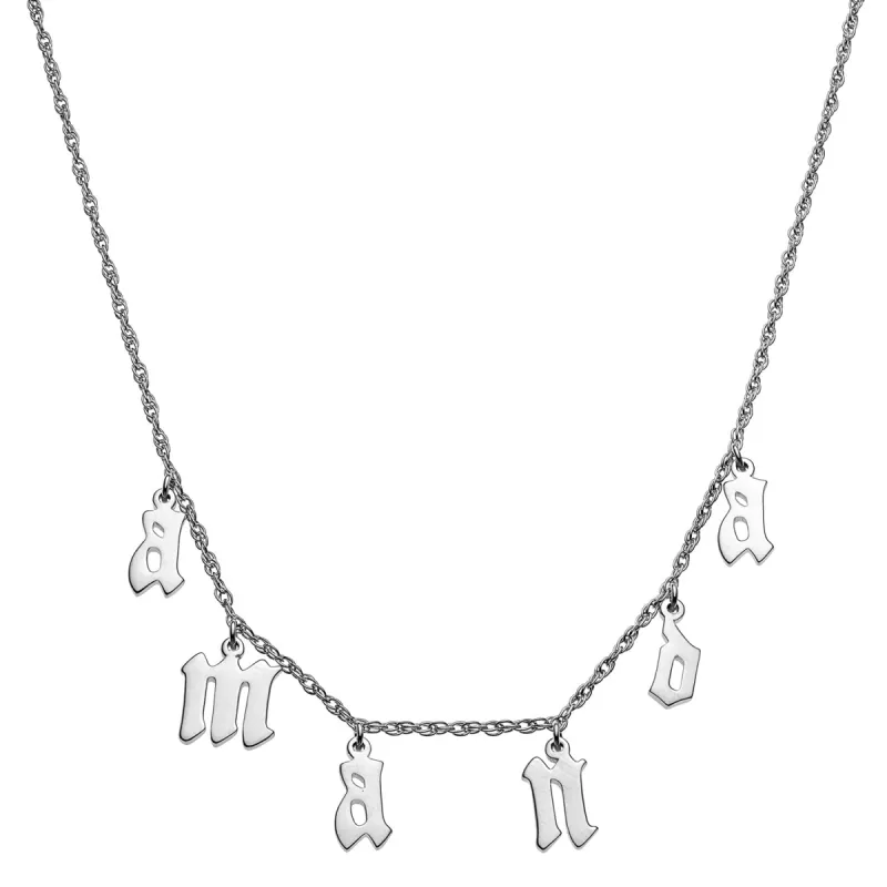 Sterling Silver Lowercase Old English Name Necklace sold by Limoges Jewelry
