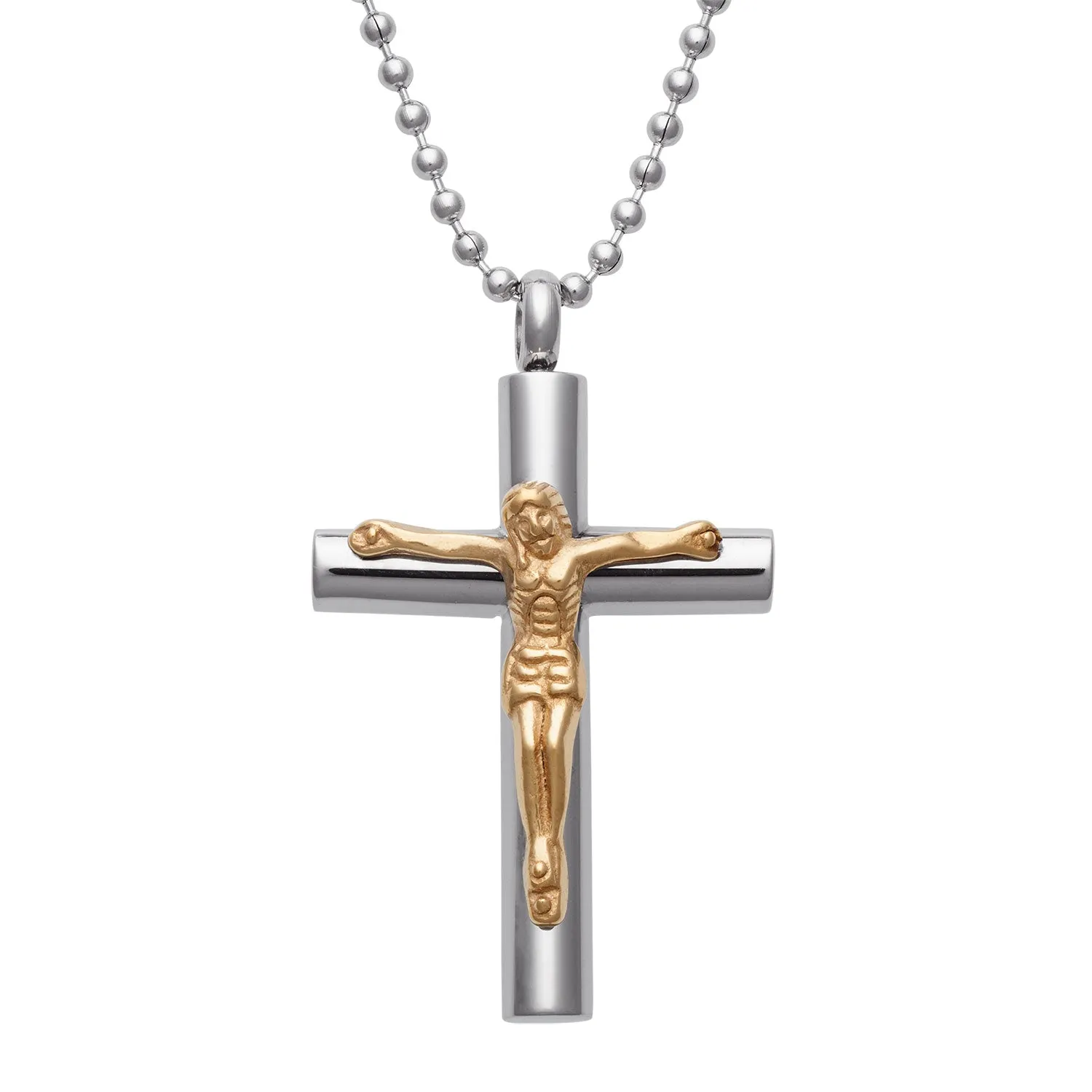 Stainless Steel Two-Tone Crucifix Pendant sold by Limoges Jewelry