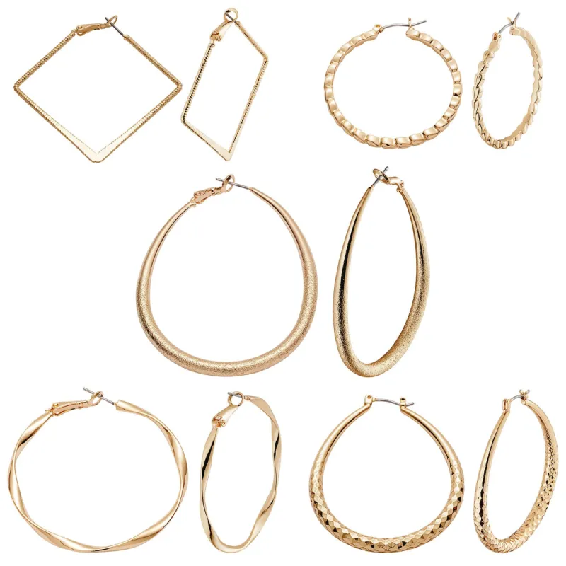 5 Pair Fashion Hoop Earrings Set sold by Limoges Jewelry