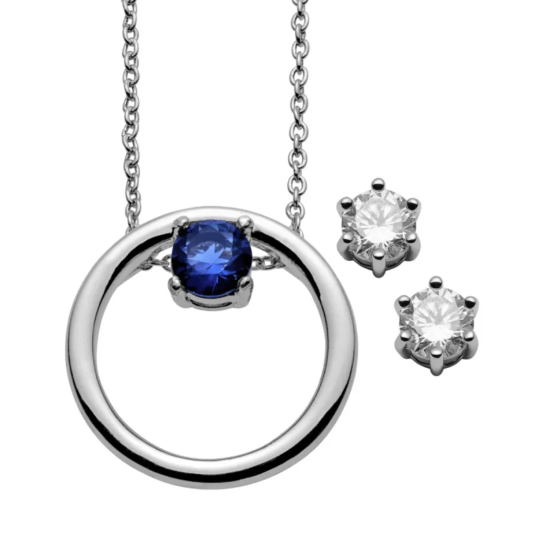 Circle Floating Birthstone Necklace with Bonus CZ Earrings sold by Limoges Jewelry