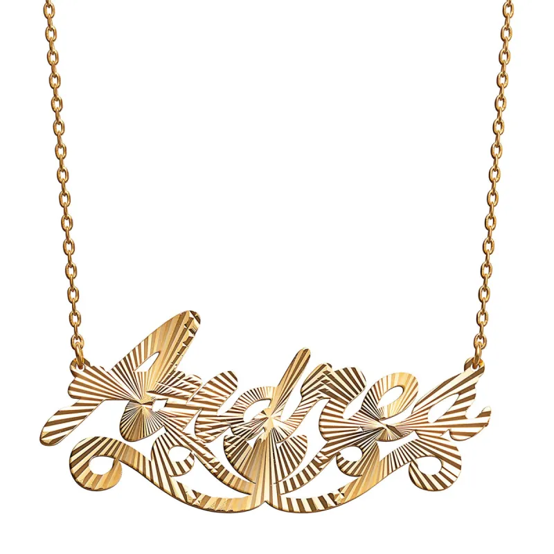 14K Gold Plated Diamond Cut Script Name Necklace with Swirl sold by Limoges Jewelry