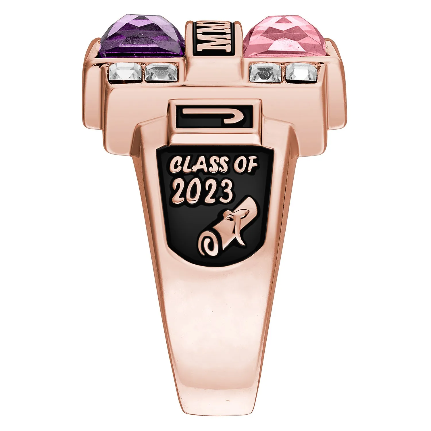 Men's 14K Rose Gold Plated Double Birthstone & CZ Rectangle Class Ring sold by Limoges Jewelry product image thumbnail 3