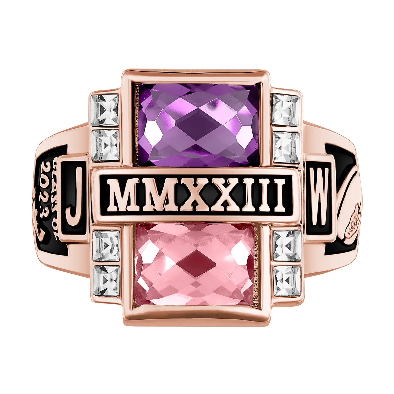 Men's 14K Rose Gold Plated Double Birthstone & CZ Rectangle Class Ring sold by Limoges Jewelry product image thumbnail 2