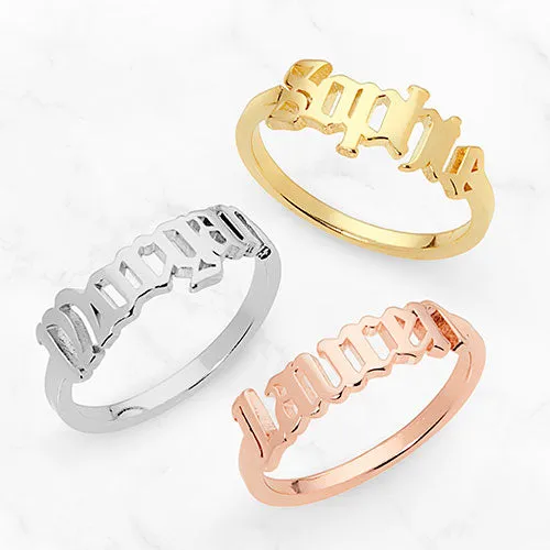 14K Gold Plated New Old English Cutout Name Ring sold by Limoges Jewelry product image thumbnail 4