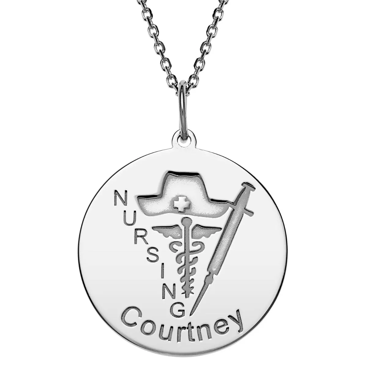 Silver Plated Engraved Name Occupation Disc Necklace sold by Limoges Jewelry product image thumbnail 3