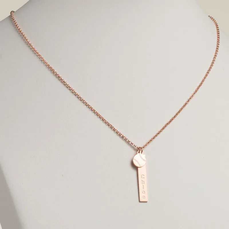 14K Rose Gold Plated Name Necklace with Baseball Charm Dangle sold by Limoges Jewelry