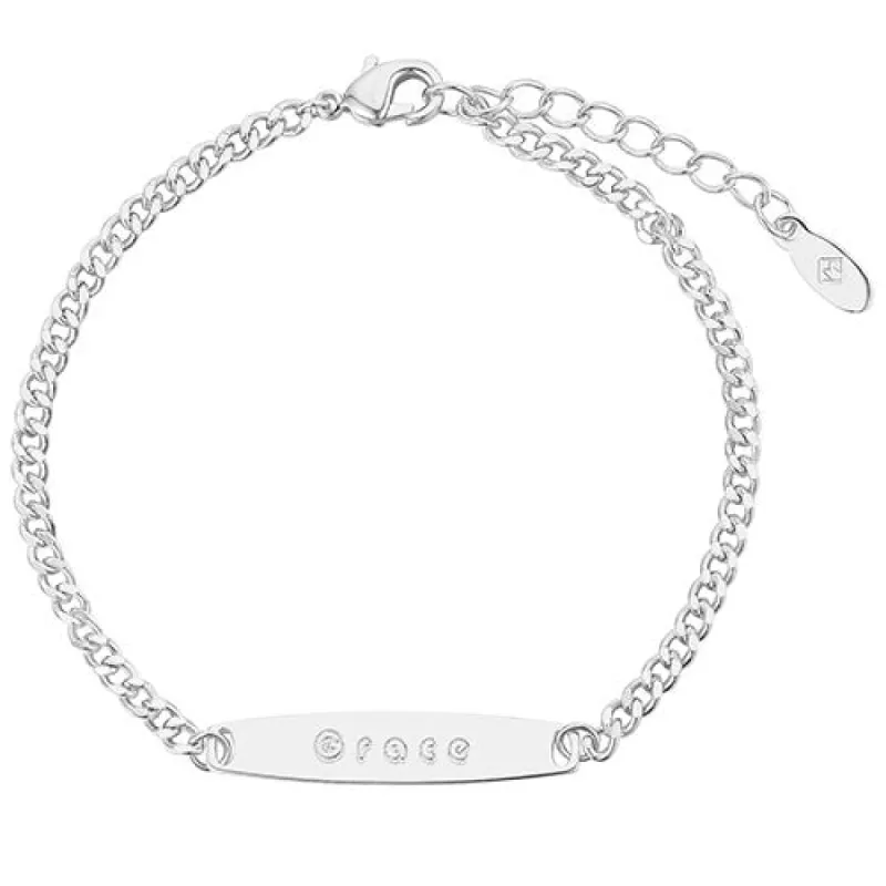 Silver Plated Engraved Bar Curb Chain Bracelet sold by Limoges Jewelry