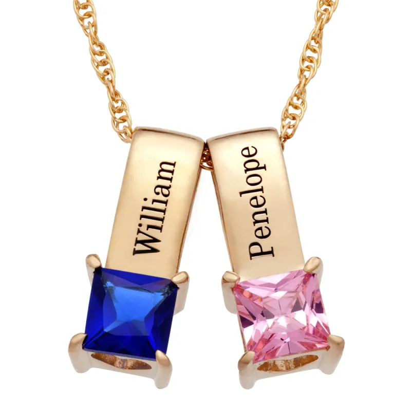 14K Gold over Sterling Personalized Name and Birthstone 2 Piece Pendant Set sold by Limoges Jewelry