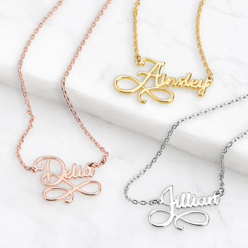 Sterling Silver Script Infinity Name Necklace sold by Limoges Jewelry