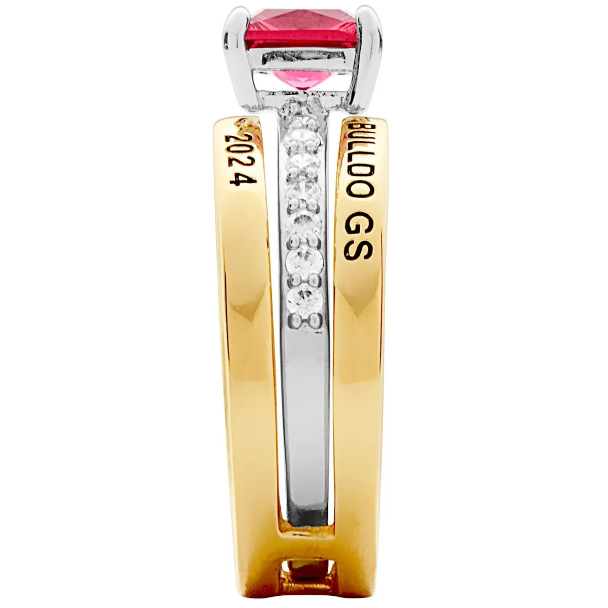 Ladies' 2-Tone 14K Gold over Sterling Class Ring with Jacket and CZ Accents sold by Limoges Jewelry product image thumbnail 4