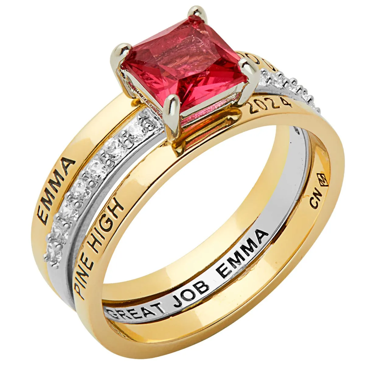 Ladies' 2-Tone 14K Gold over Sterling Class Ring with Jacket and CZ Accents sold by Limoges Jewelry product image thumbnail 2