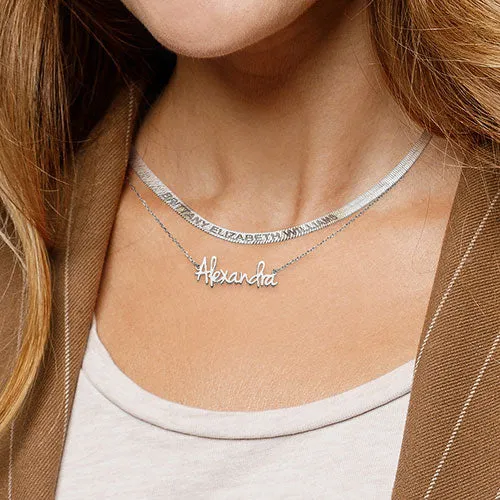 Engraved Herringbone Necklace 16+2" sold by Limoges Jewelry product image thumbnail 4