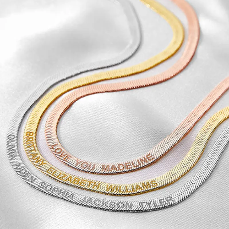 Engraved Herringbone Necklace 16+2" sold by Limoges Jewelry