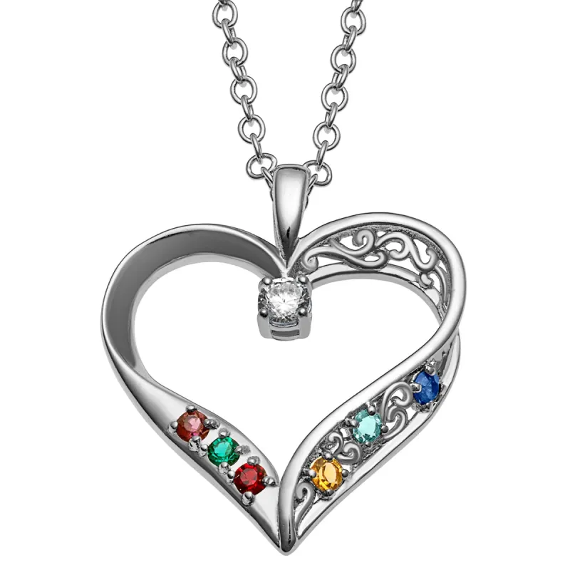 Sterling Silver Mother's Birthstone Family Heart Pendant sold by Limoges Jewelry