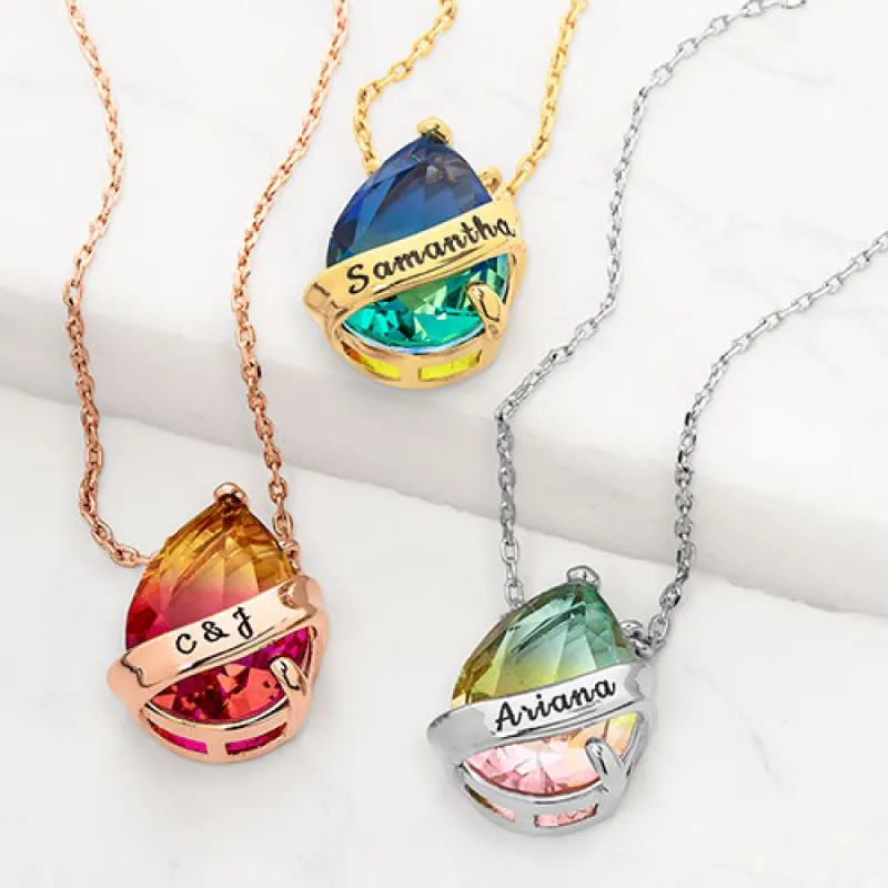 Personalized Banner Iridescent Crystal Teardrop Necklace sold by Limoges Jewelry