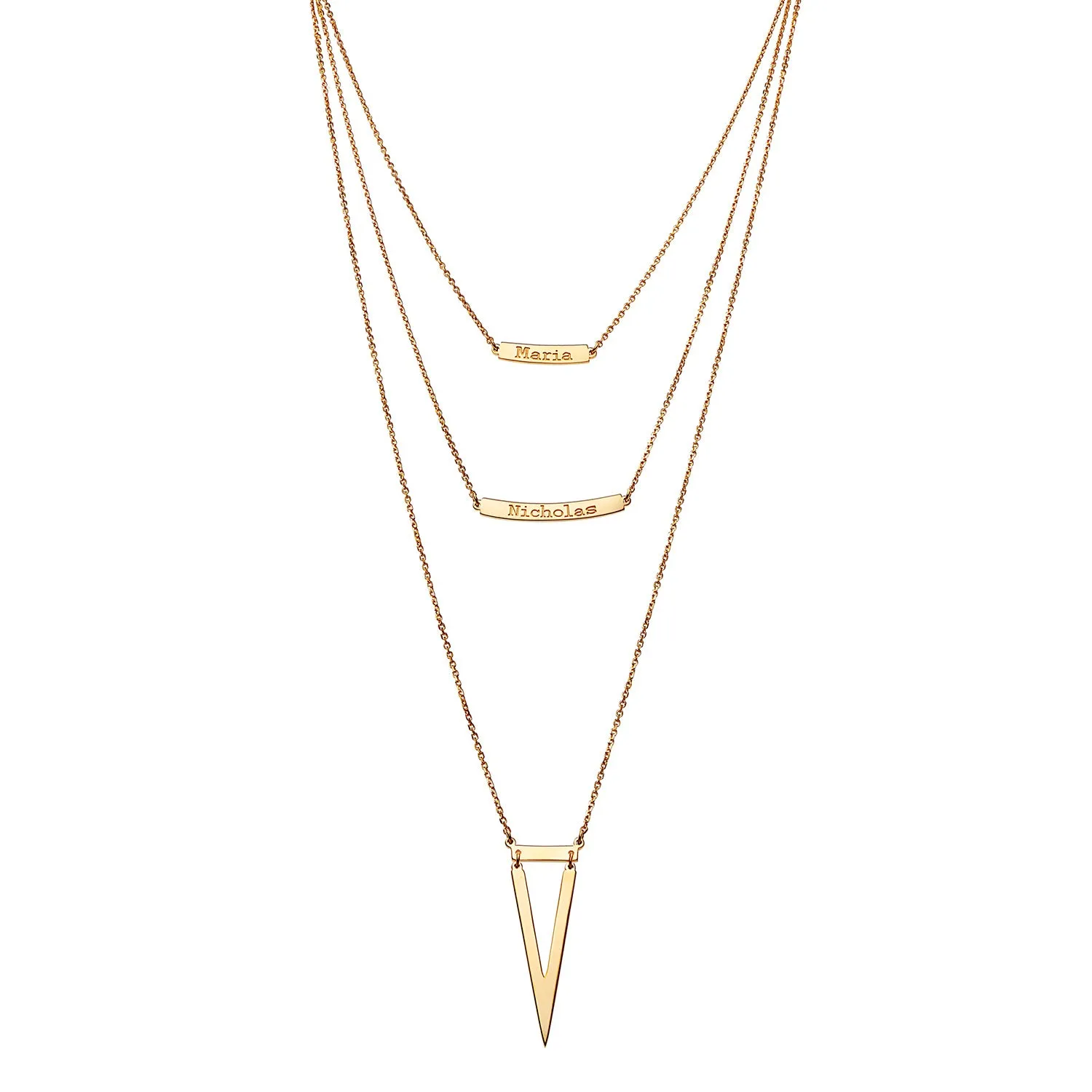 14K Gold over Sterling Double Name Layered Necklace w/ Triangle sold by Limoges Jewelry