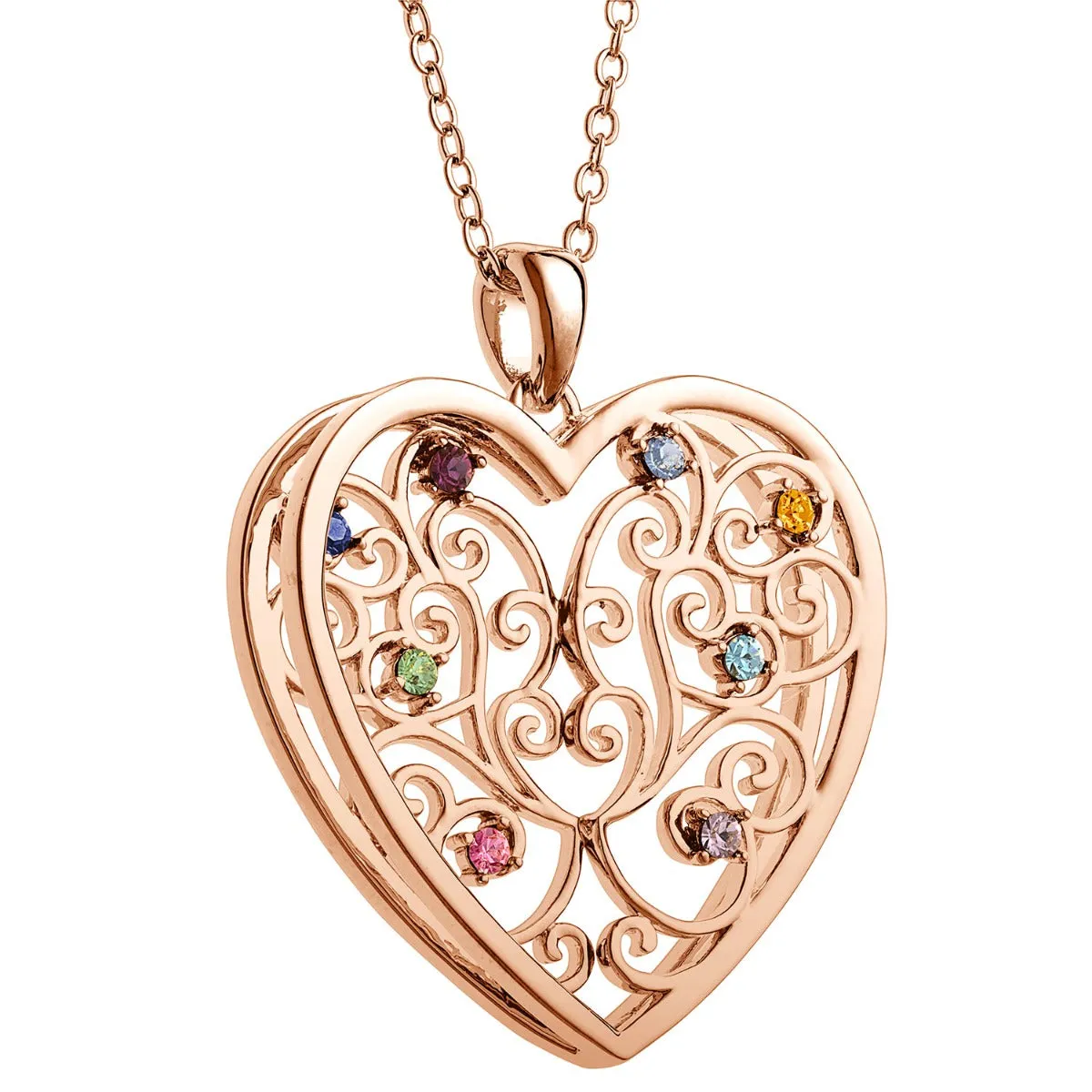 14K Rose Gold Plated 3D Family Filigree Heart Pendant sold by Limoges Jewelry product image thumbnail 2