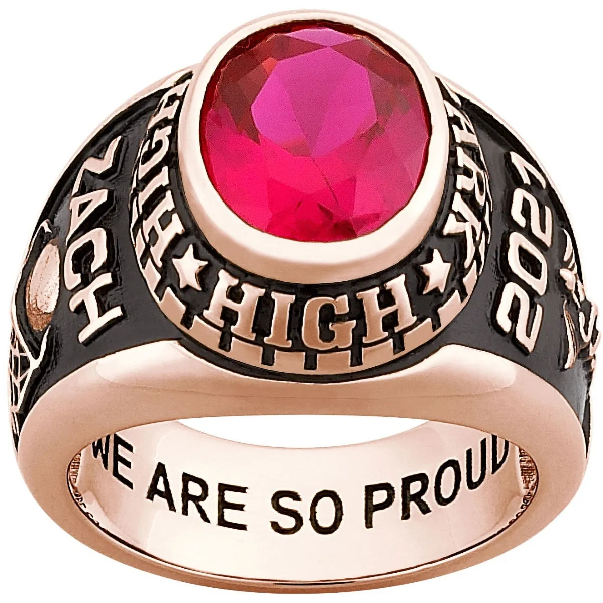 Men's 14K Rose Gold over Sterling Traditional Oval Birthstone Class Ring sold by Limoges Jewelry