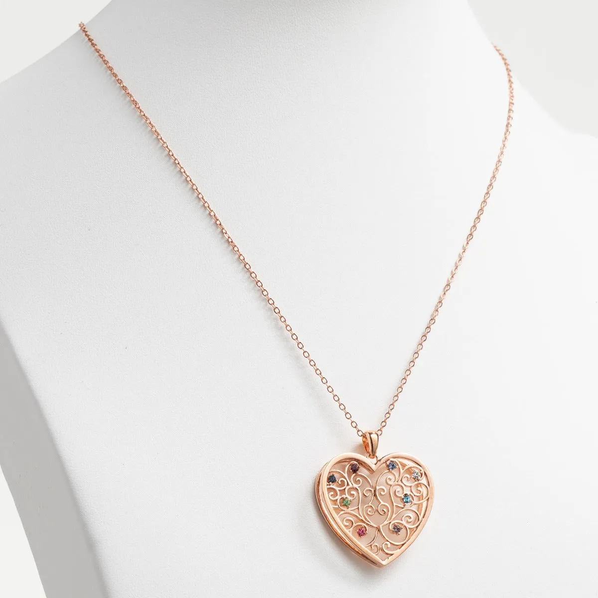 14K Rose Gold Plated 3D Family Filigree Heart Pendant sold by Limoges Jewelry product image thumbnail 3