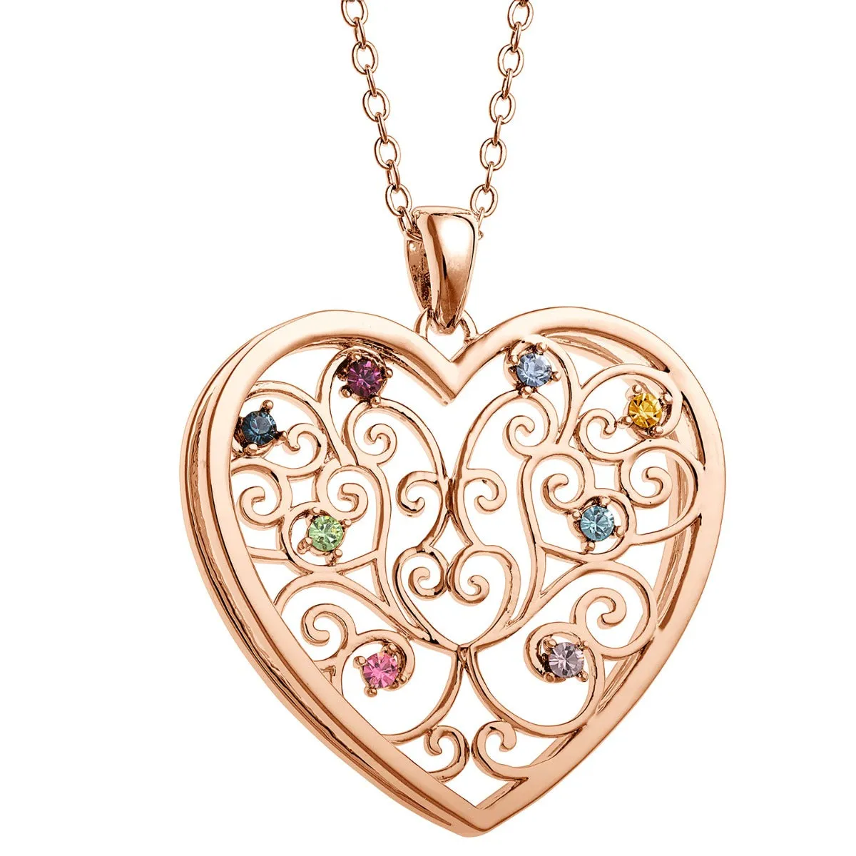 14K Rose Gold Plated 3D Family Filigree Heart Pendant sold by Limoges Jewelry