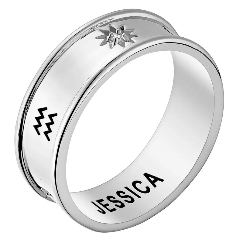Silver Plated Zodiac Band Ring sold by Limoges Jewelry
