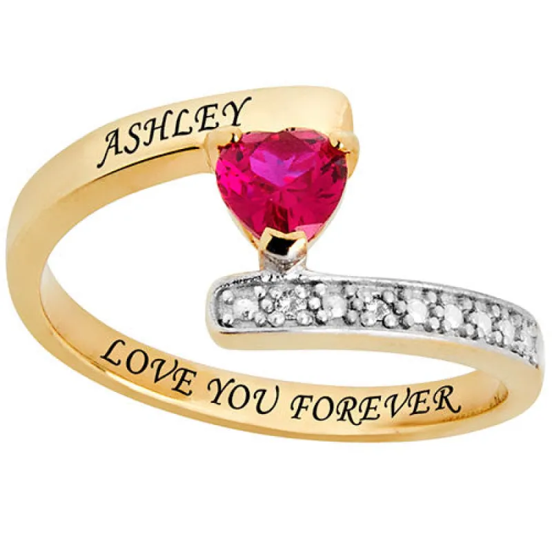 14K Gold over Sterling Heart Birthstone Bypass Diamond Accent Ring sold by Limoges Jewelry