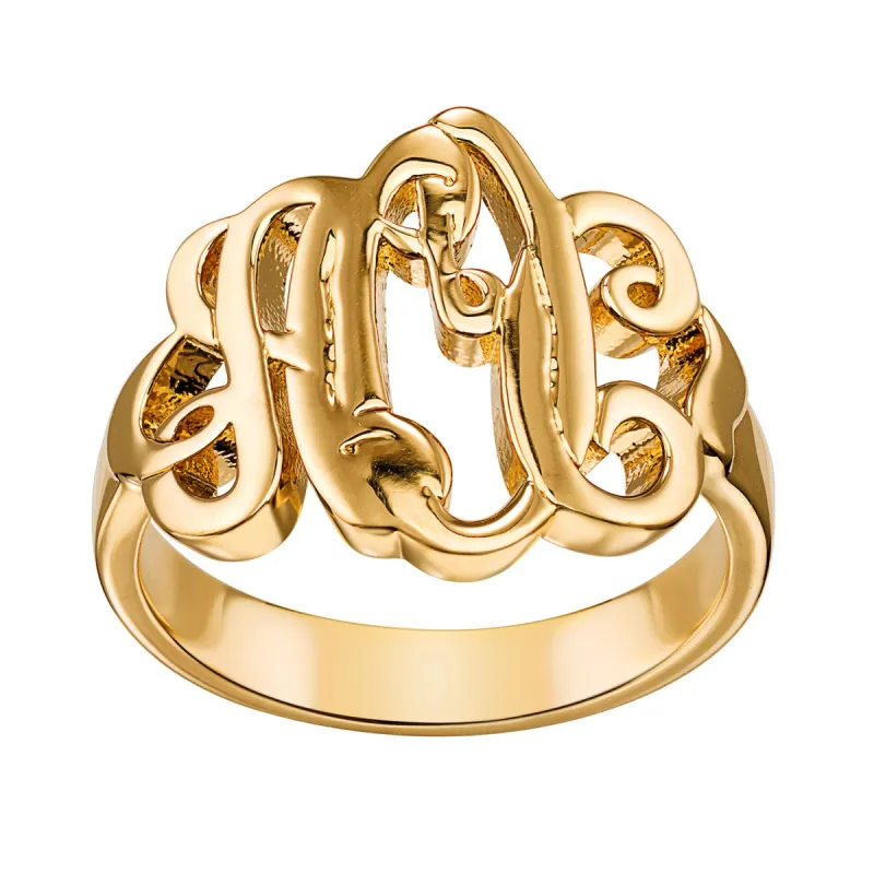 14K Gold over Sterling Ladies Fancy Script Monogram Ring sold by Limoges Jewelry