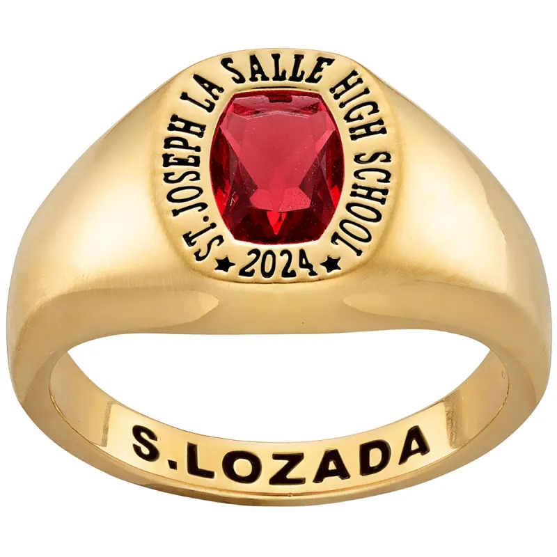 Ladies' 14K Gold over Sterling Minimal Birthstone Signet Freestyle Class Ring sold by Limoges Jewelry