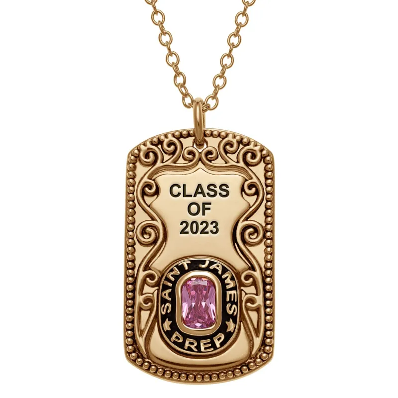 Unisex Gold CELEBRIUM Cushion Cut Personalized Birthstone Graduation Dog Tag Necklace sold by Limoges Jewelry