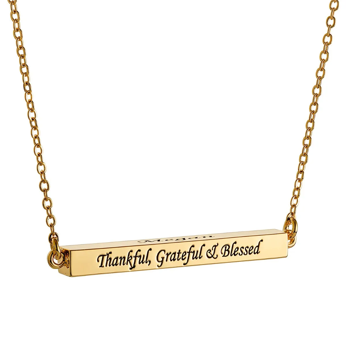 Horizontal 4-sided Bar 'Thankful' Engraved Name Necklace sold by Limoges Jewelry product image thumbnail 5